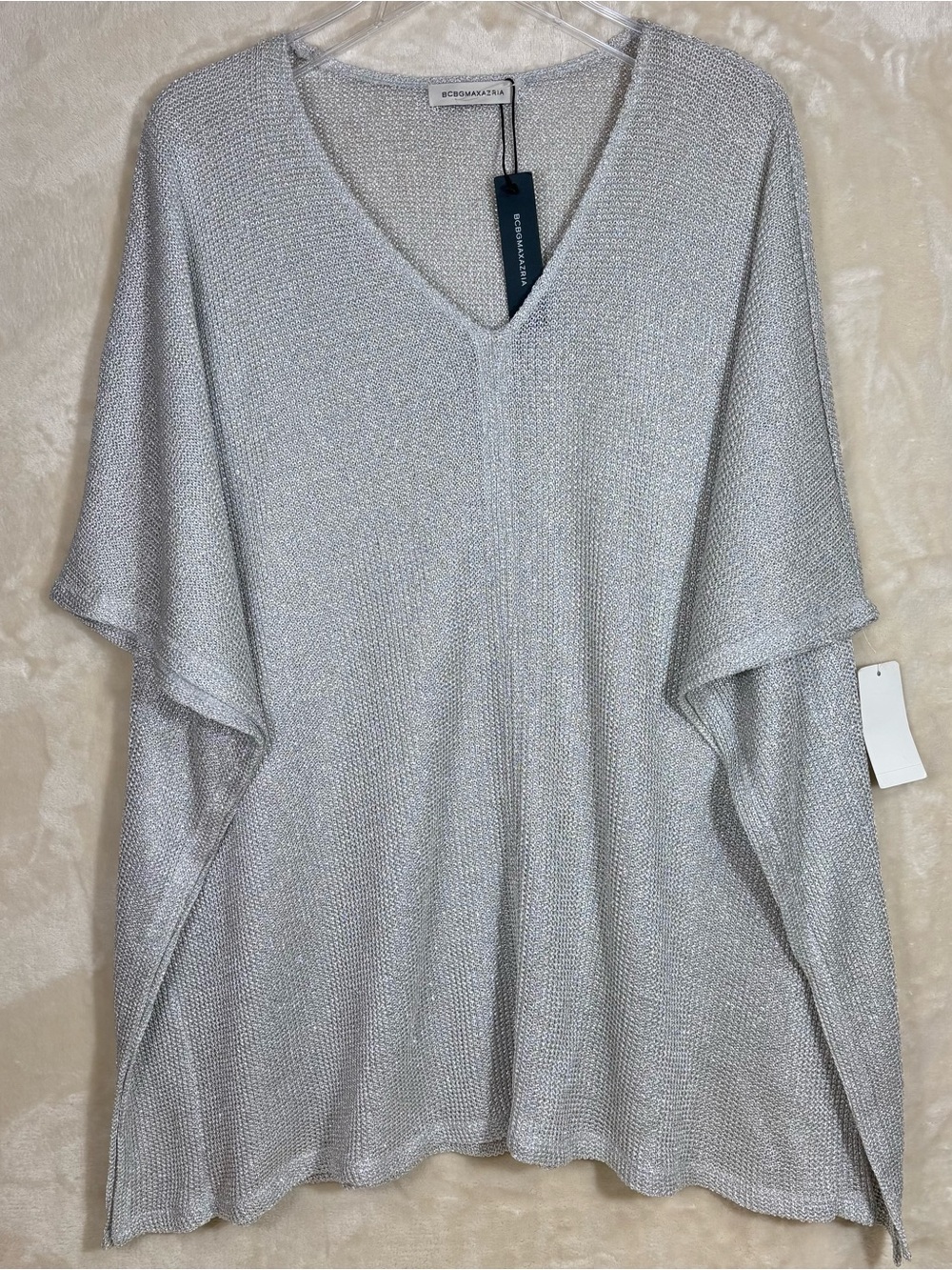 BCBGMaxAzria Women’s Silver Metallic V-Neck Poncho style Swimsuit Cover